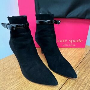 Kate Spade Black Suede Ankle Booties with Patent Strap